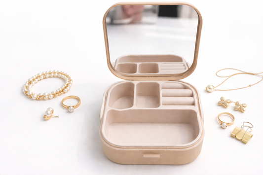Elegant Mini Jewelry Box with Mirror – Compact Travel Organizer