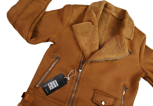 Men’s Brown Faux Shearling Aviator Jacket – Winter Warm Biker Style