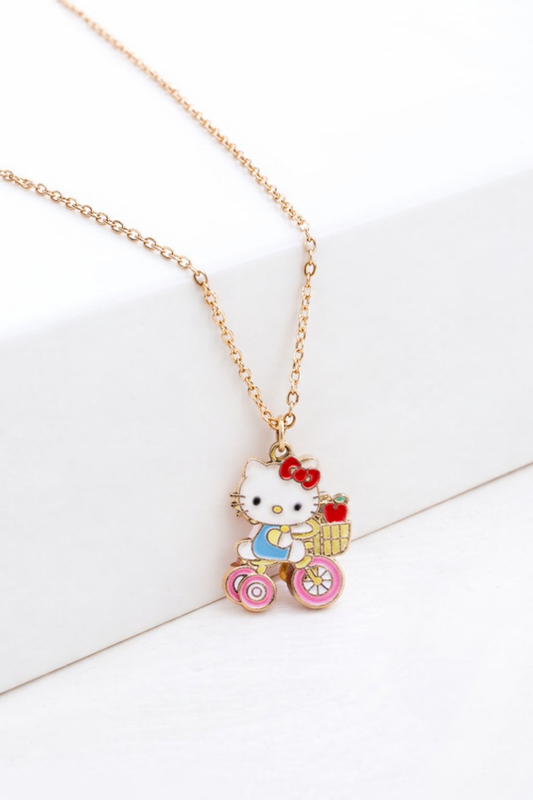 Cute Kitty Pendant Necklace – Enamel Cartoon Locket with Gold-Color Chain