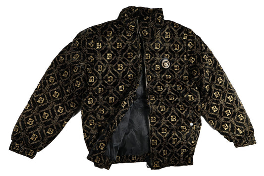 Luxury Gold Monogram Puffer Jacket – Bold, Warm & Street-Ready