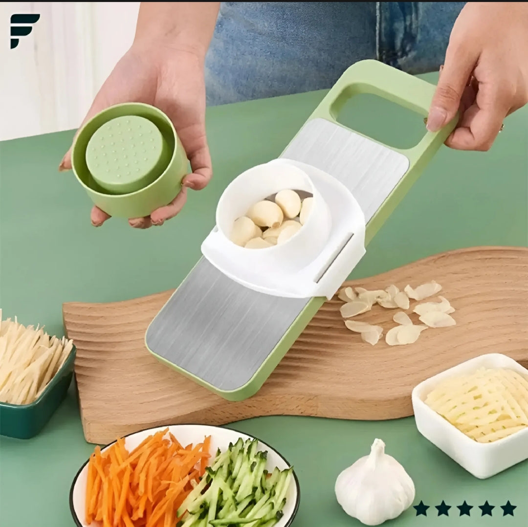 Stainless Steel Vegetable Cutter & Mandoline Slicer with Garlic Crusher | Manual Kitchen Slicer